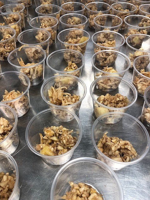 Every Temple Emanu-El Seder Kit contained a cup of homemade haroset – a traditional mixture of apples, nuts, cinnamon, and wine eaten during the Seder meal.