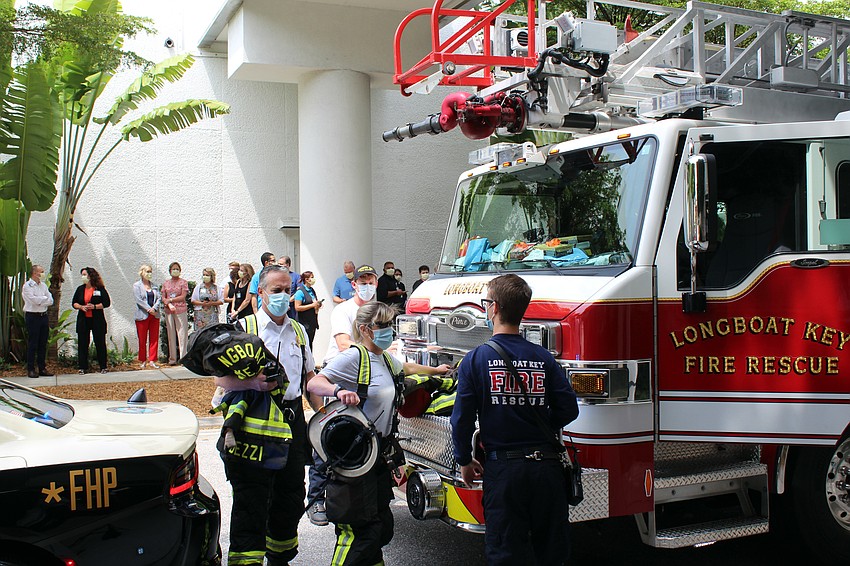 Members of the Longboat Key Fire Department line up in front of the hospital. Brynn Mechem