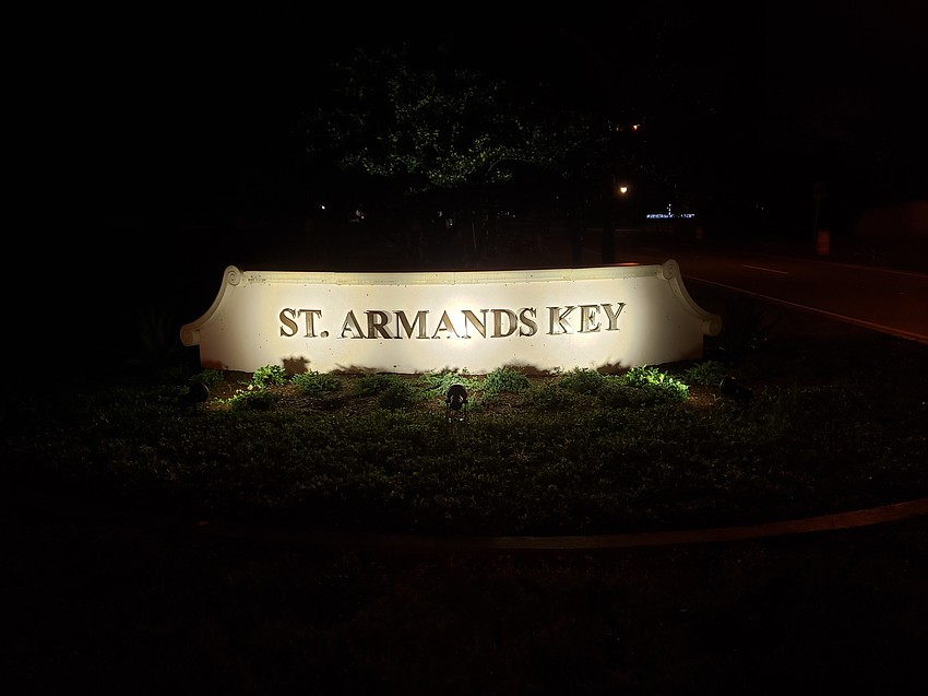 The city of Sarasota recently completed work lighting the sign to St. Armands Circle on John Ringling Boulevard. The sign on Boulevard of Presidents will also be illuminated.
