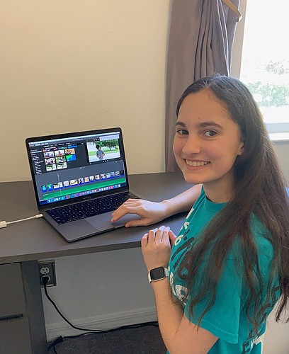 Bella Pasquale, a freshman at Braden River High School, edits the video her class created to inspire the school community. Courtesy photo.