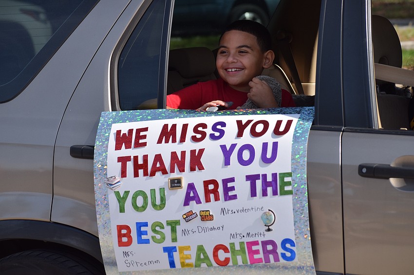 Daniel Villareal, a fifth grader, smiles as he gets to see fifth grade and specials teachers at Tara Elementary School.