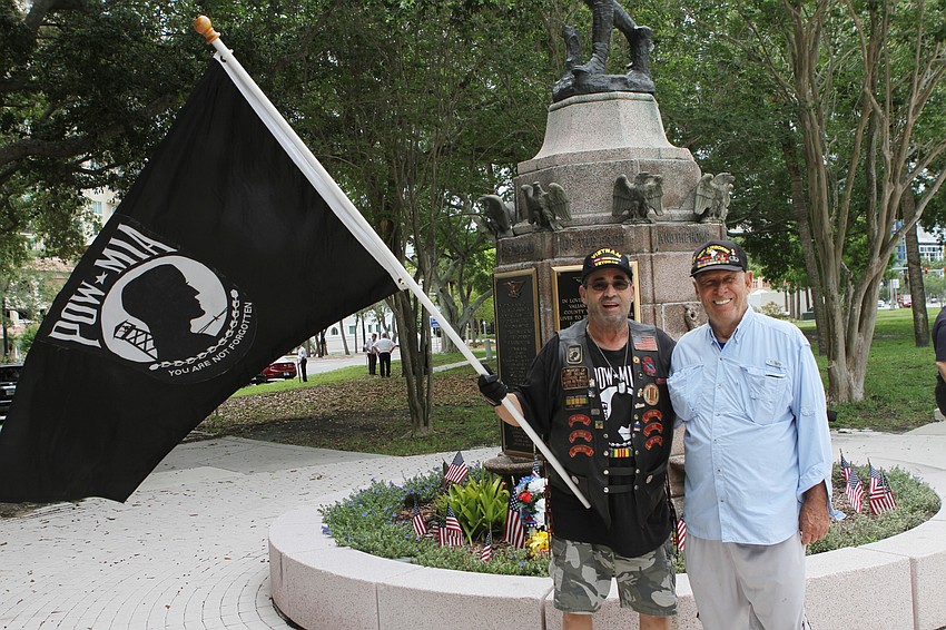 Frank D'Antonio and William Baird brought the POW-MIA flag to the observance.