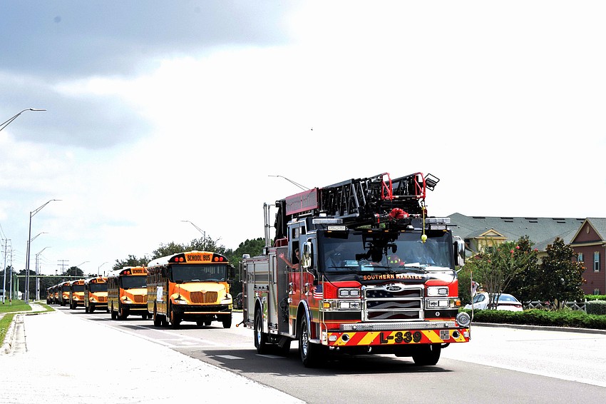 The School District of Manatee County's Manatee Strong parade includes a firetruck from Southern Manatee Fire and Rescue, at least 14 school buses and members of the Manatee County Sheriff's Office.