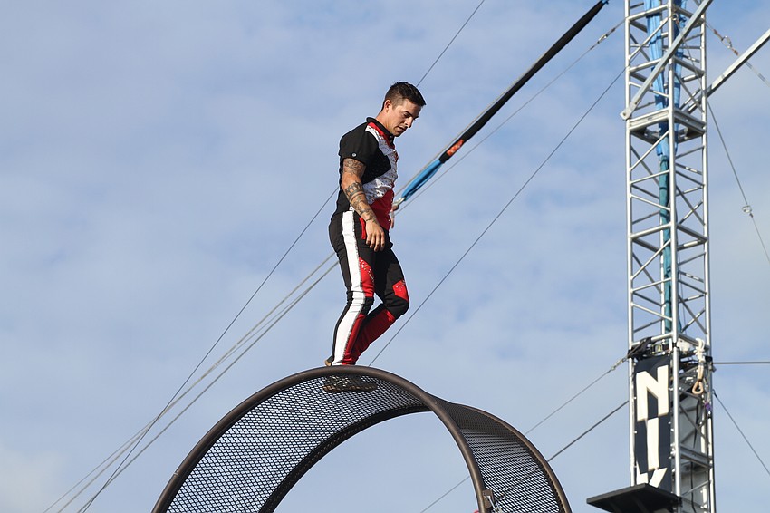 Tevin Delmonte raced across a spinning wheel.