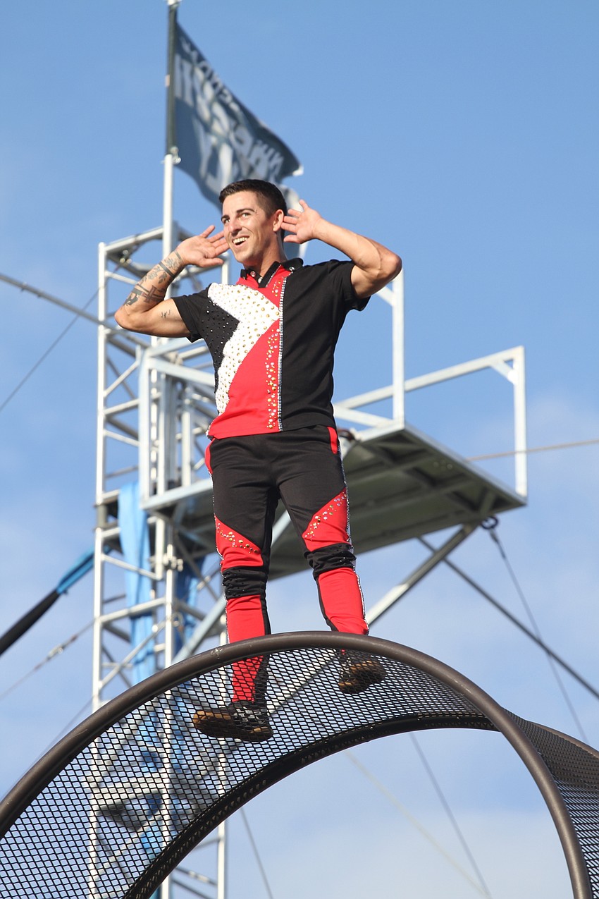 Tevin Delmonte raced across a spinning wheel.