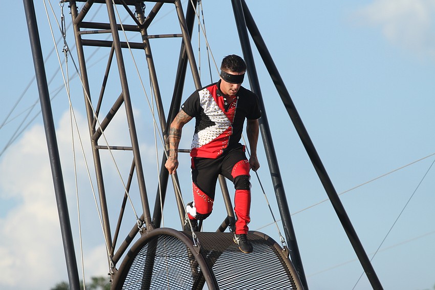 Tevin Delmonte raced across a spinning wheel.