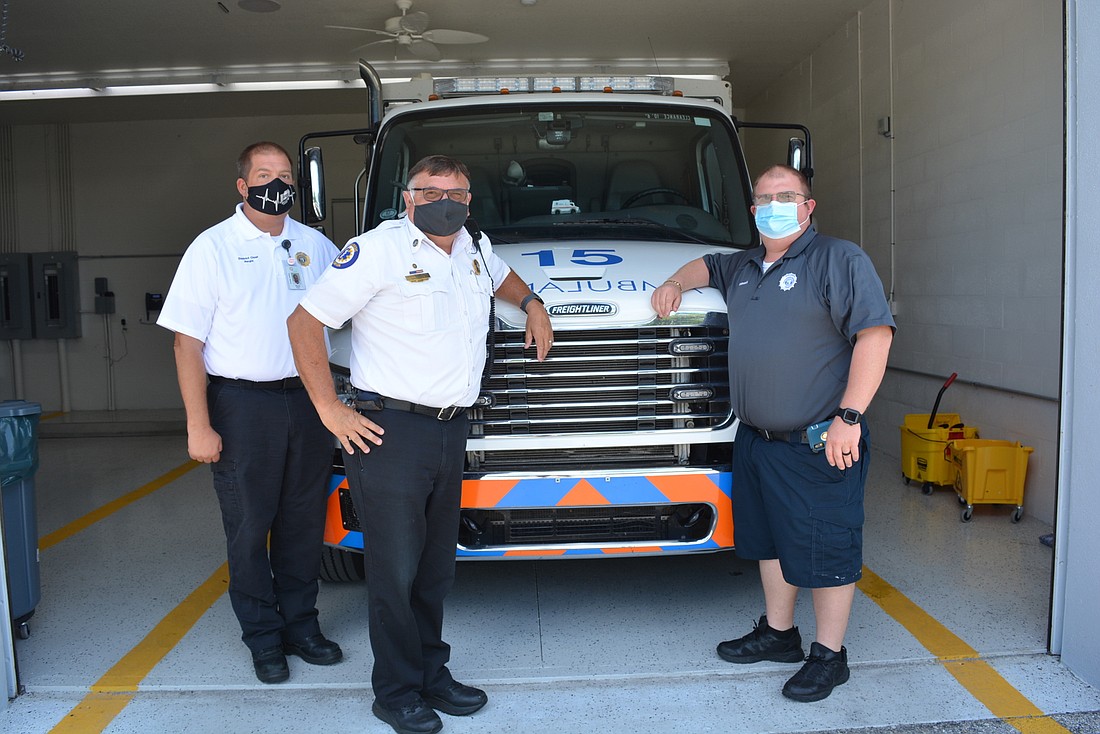 Manatee County Emergency Medical Services  District Chief Mark Regis, Assistant Chief of Operations Larry Luh and paramedic Steven Wheler say the new station gives paramedics a place they can call "home" and space for training.