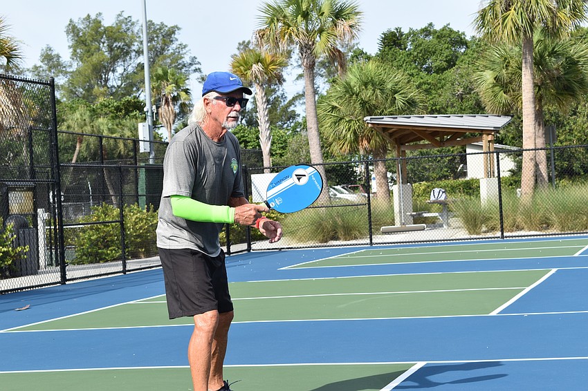 Bob Gordon prepares to receive a serve on Monday, June 22, 2020, at Bayfront Park in Longboat Key, Florida.