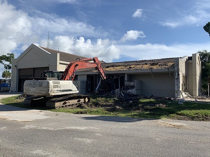 Demolition gets underway at the south fire station on Tuesday, June 23, 2020, at 2162 Gulf of Mexico Drive. Photo courtesy of Tina Adams.