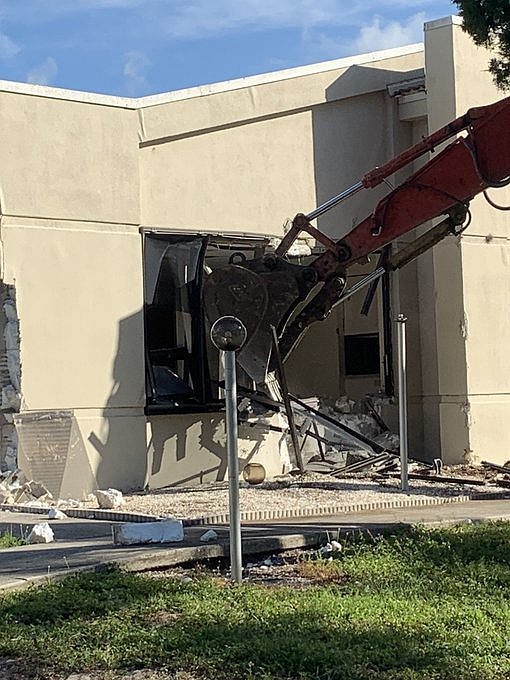 Demolition gets underway at the south fire station on Tuesday, June 23, 2020, at 2162 Gulf of Mexico Drive. Photo courtesy of Tina Adams.