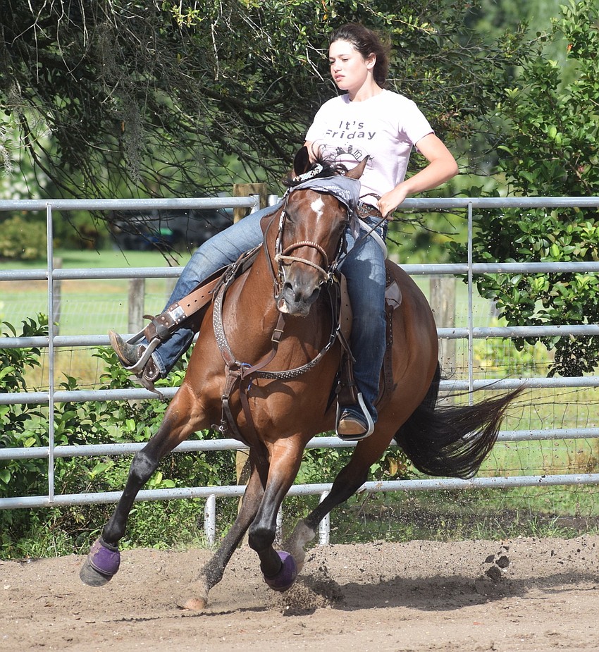Land of Lakes' Aniston Ainsworth had an uneasy ride as her horse wanted to be a bucking bronco.