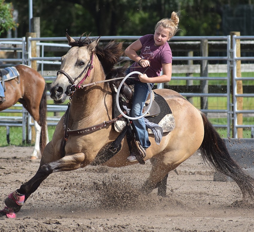 East County's Kannon Douglas, 9, shows her horsemanship by turning on a dime.