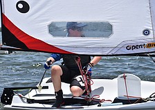 Luca Moschini through the sail.