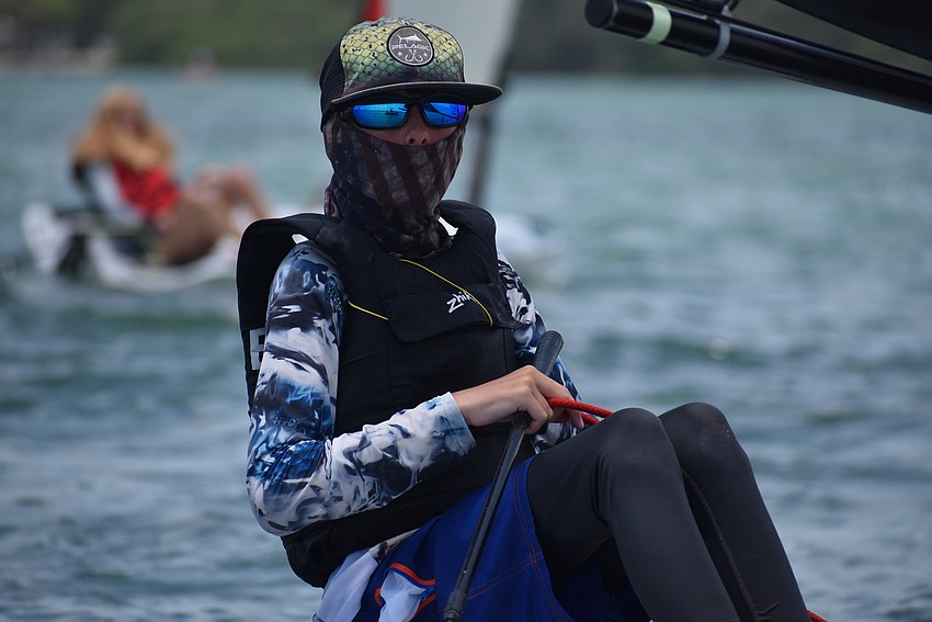 Nils Wheeler kept his buff on while on the water.