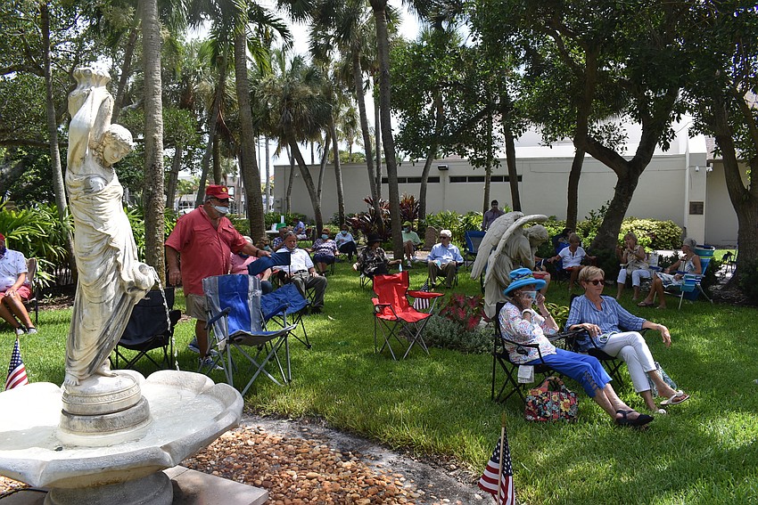 Attendees spread out to allow for social distancing.