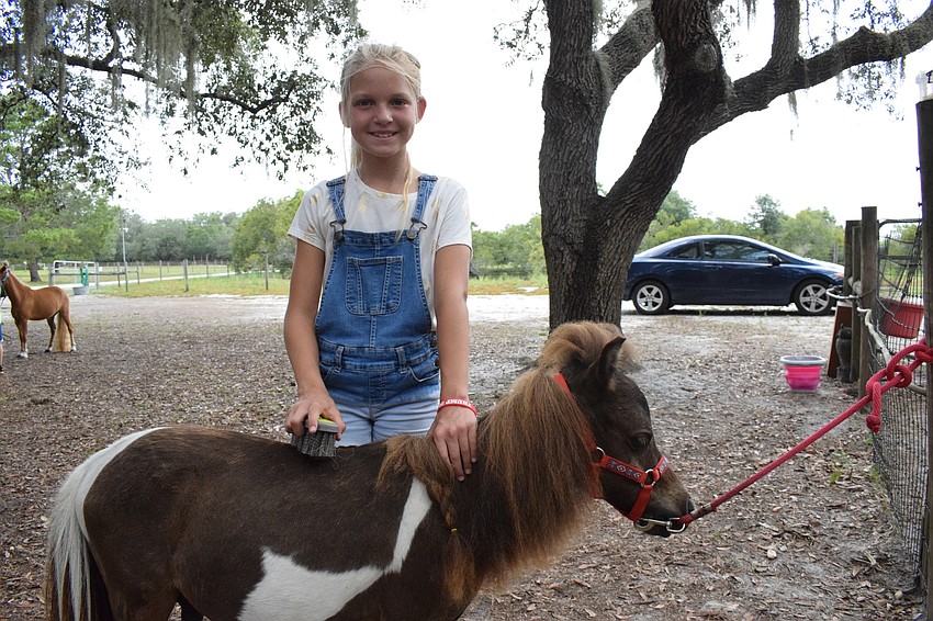Gracie Cody, a 9-year-old camper, grooms her horse, Sailor. This year was Cody's second year participating in the camp. 