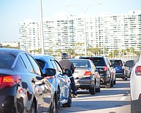 Traffic is shown backed up on the John Ringling Causeway Bridge.