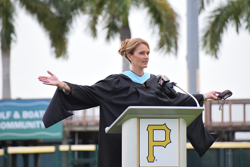 Sharon Scarbrough, principal of Braden River High School, welcomes graduates, faculty, staff and families to the high school's Class of 2020 graduation.