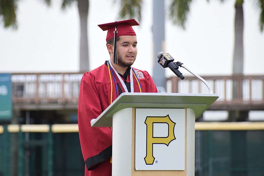 Christian Solorzano, Braden River High School's senior class president, thanks his classmates for the memories they've made over the years.