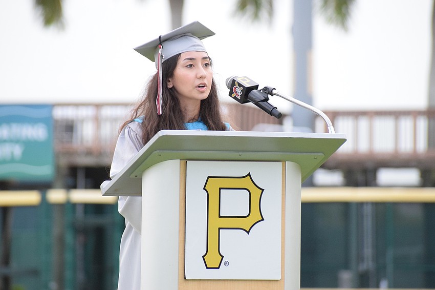 Isabella Macias references space in her graduation speech because of her love for space. She hopes to become an astrophysicist.