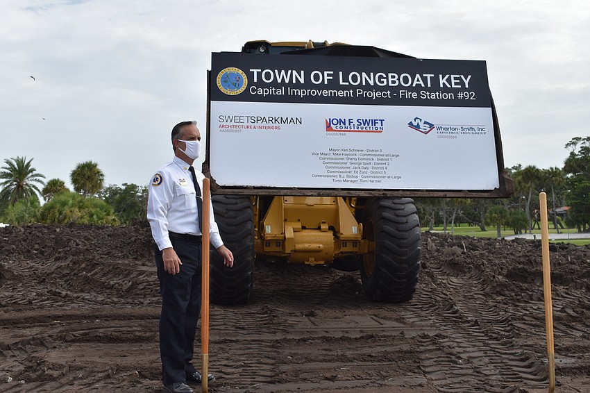 Longboat Key Fire Chief Paul Dezzi stands during Wednesday's groundbreaking ceremony.
