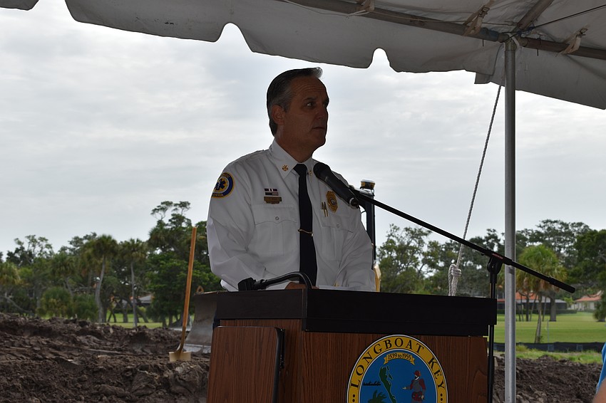 Fire Chief Paul Dezzi speaks during Wednesday's groundbreaking ceremony.