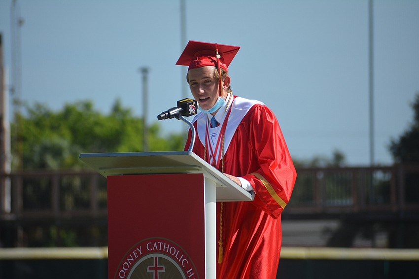 Cardinal Mooney valedictorian Graham Linehan gave a rousing speech at the ceremony.