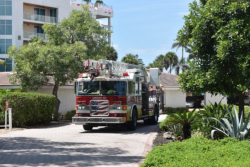 The Longboat Key Fire Department hung the birthday banner on the truck to drive by and celebrate Jimmy Loftis.