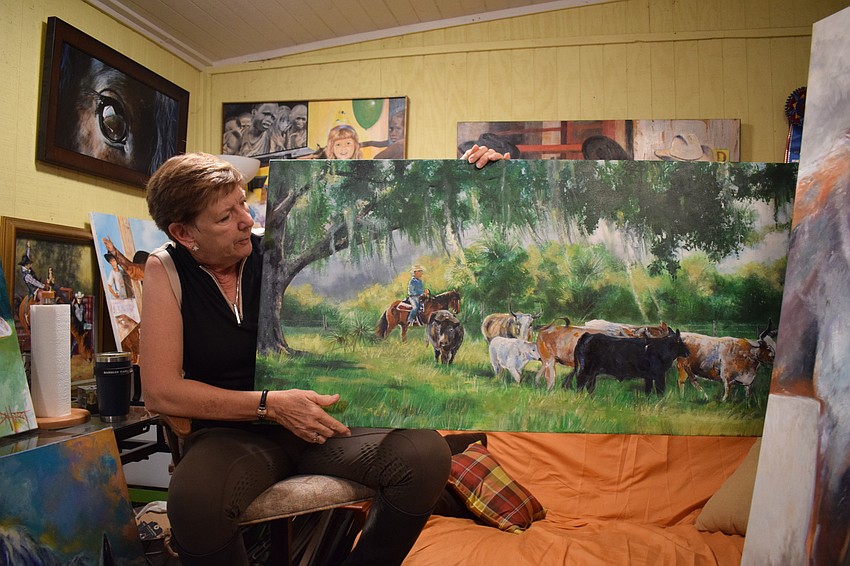 Her tack room doubles as a studio.