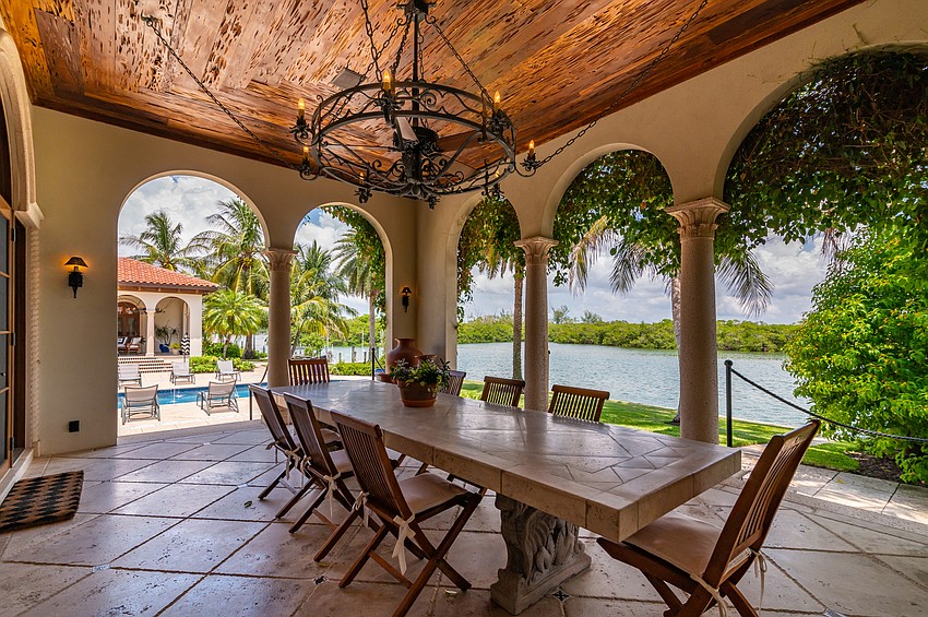 There are several outdoor dining areas with views of Sarasota Bay.