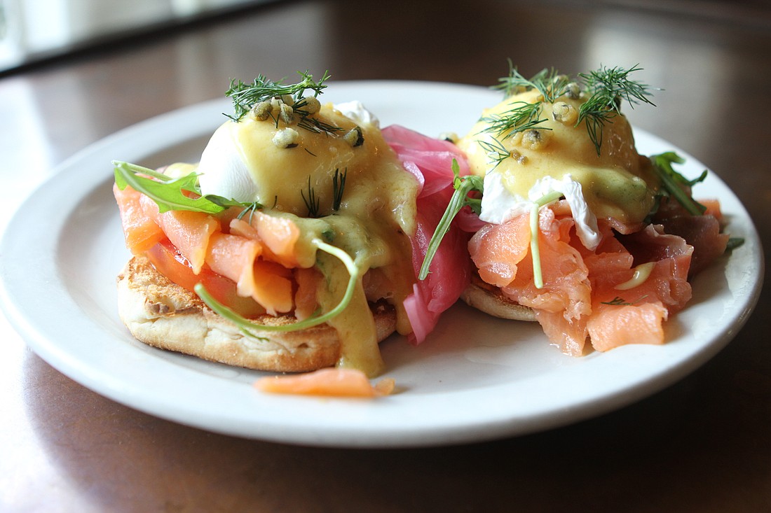 Station 400 offers a smoked salmon eggs Benedict thatâ€™s finished with pickled onions and fried capers.