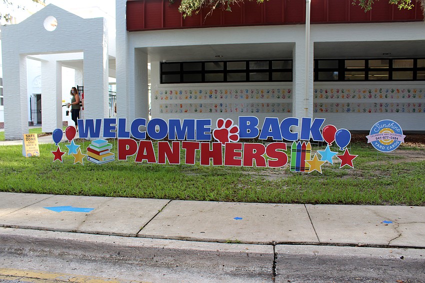 A large sign welcomes Southside Elementary School students back. Brynn Mechem