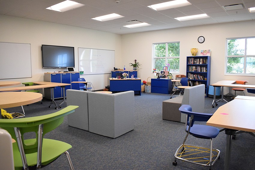 The new middle school facility is filled with different seating options for students and upgraded technology.