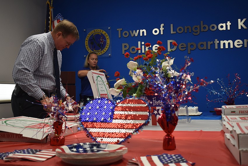 Officers cycled in and out to grab goodies.