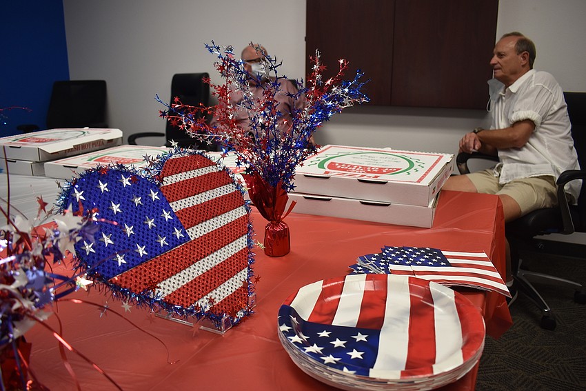 An entire room in the police station was decked out with patriotic trimmings, courtesy of Forch.