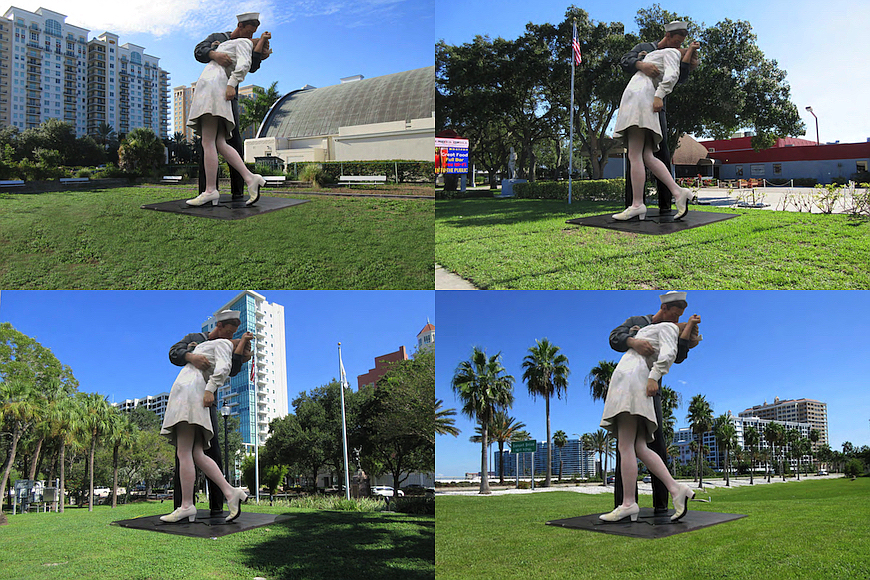 The city has produced images depicting Unconditional Surrender at a variety of sites, including the Municipal Auditorium, the Sahib Shriners property, J.D. Hamel Park and Hartâ€™s Landing. Images courtesy city of Sarasota.