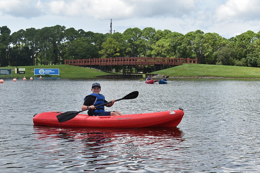 Nolan Chapell of Panther Ridge paddles to shore after a long day in which he tried 