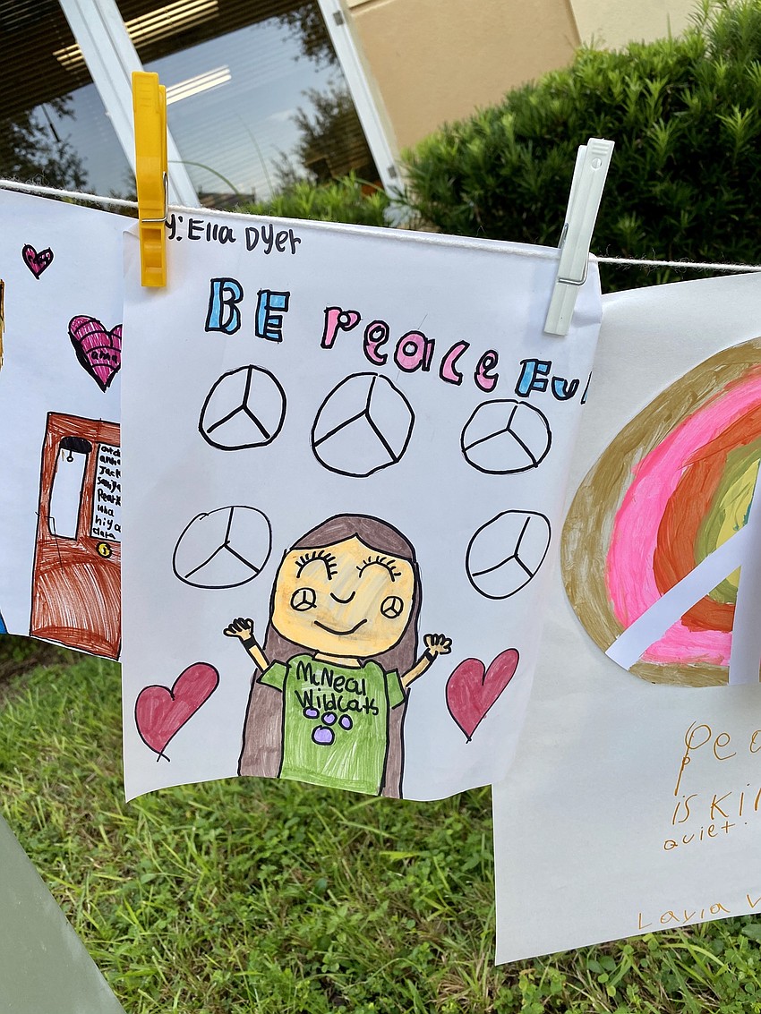 Fourth grader Ella Dyer's hand drawn thank you is hung outside the school. Courtesy photo.