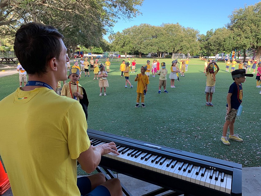 Music is played outside so students can still celebrate while socially distanced. Photo courtesy