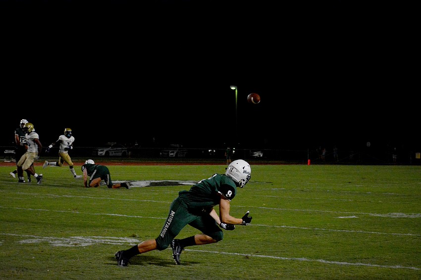 Lakewood Ranch senior wideout Chris Meegan dives for a pass, which would fall incomplete.