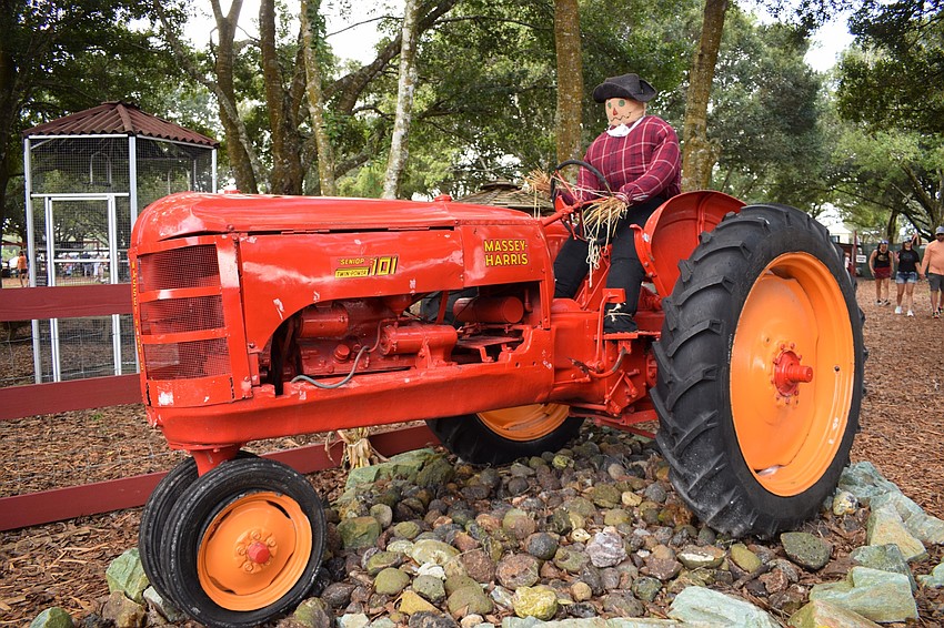 The Hunsader family makes scarecrows and places them throughout the farm's 40 acres for families to take photos.