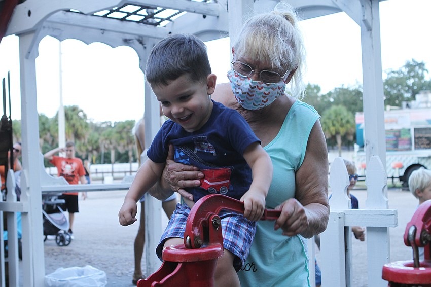 River Bond and Hallie Maynard pumped water.