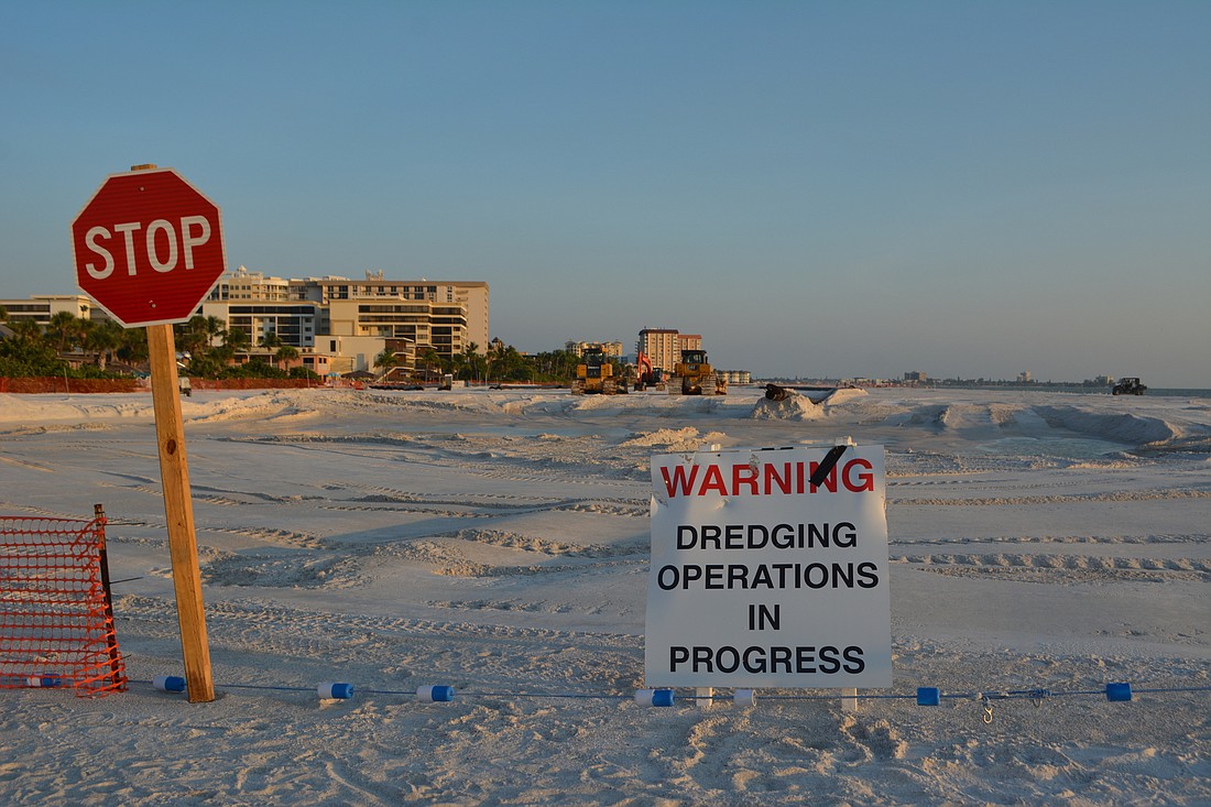 The sand fill work on Lido Key is progressing north toward the Lido Beach pavilion.
