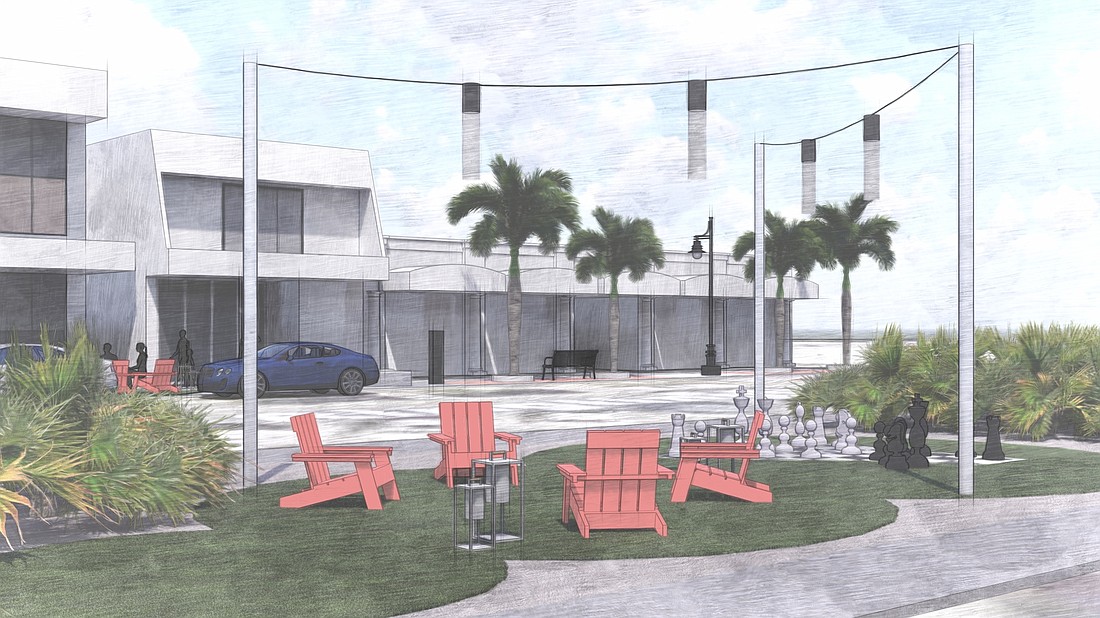 In a series of conceptual sketches, architect Dan Lear said St. Armands medians  and sidewalks could be configured with different amenities including seating, lighting, games and more. Images courtesy DSDG Architects.