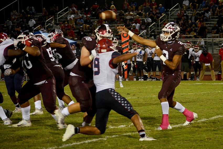 Shawqi Itraish unleashes a pass to the left side of the field for a completion.