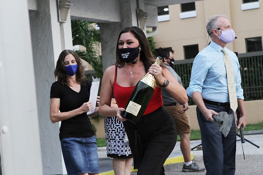 Mellisa Rand walked up the truck as part of the musical number.