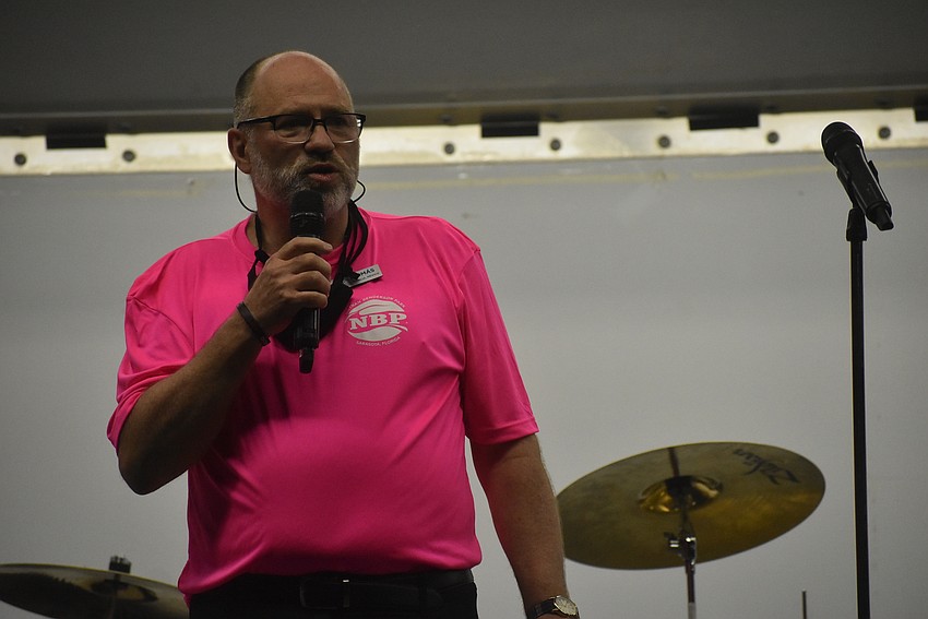 Tomás Herrera-Mishler speaks to the audience before calling the Black Honkeys to the stage. Herrera-Mishler is the CEO/president of Suncoast Aquatic and Nature Center Associates, which operates Nathan Benderson Park.