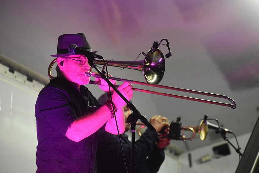 Scott Myers plays trombone for the Black Honkeys.