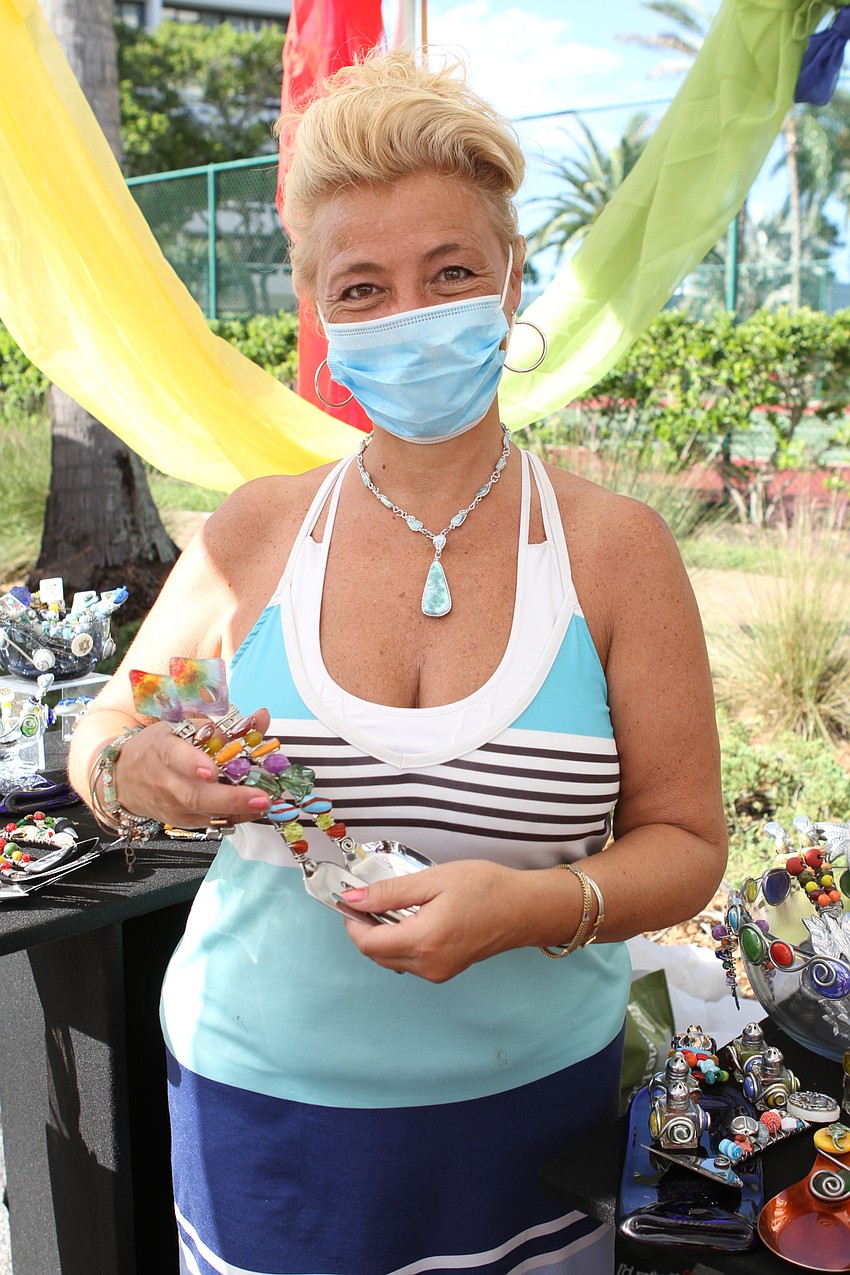 Pam Stockfish had colorful metal pieces at her Whimsical Ware booth.