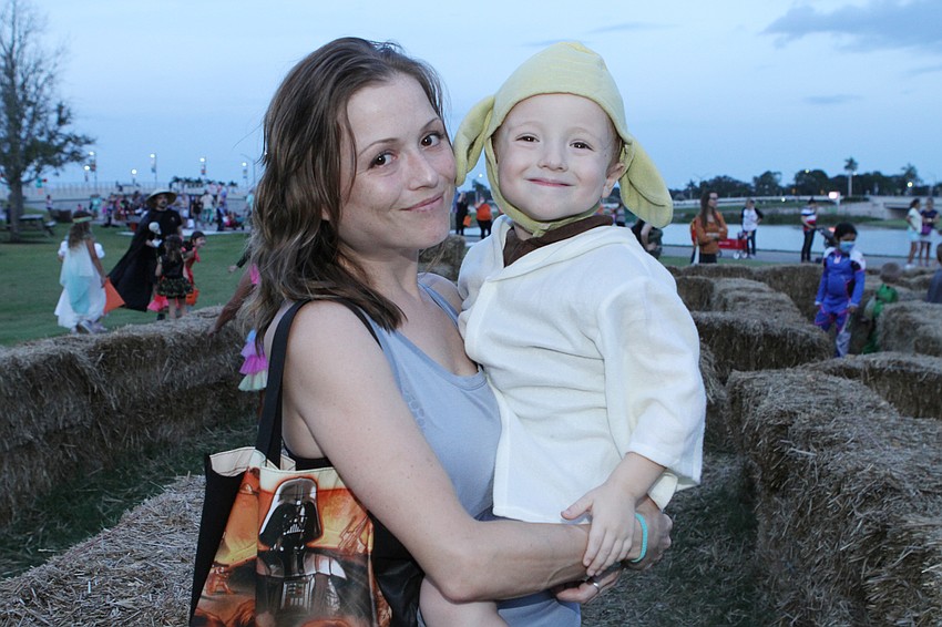 Tera and Logan Johnson explored the hay maze.